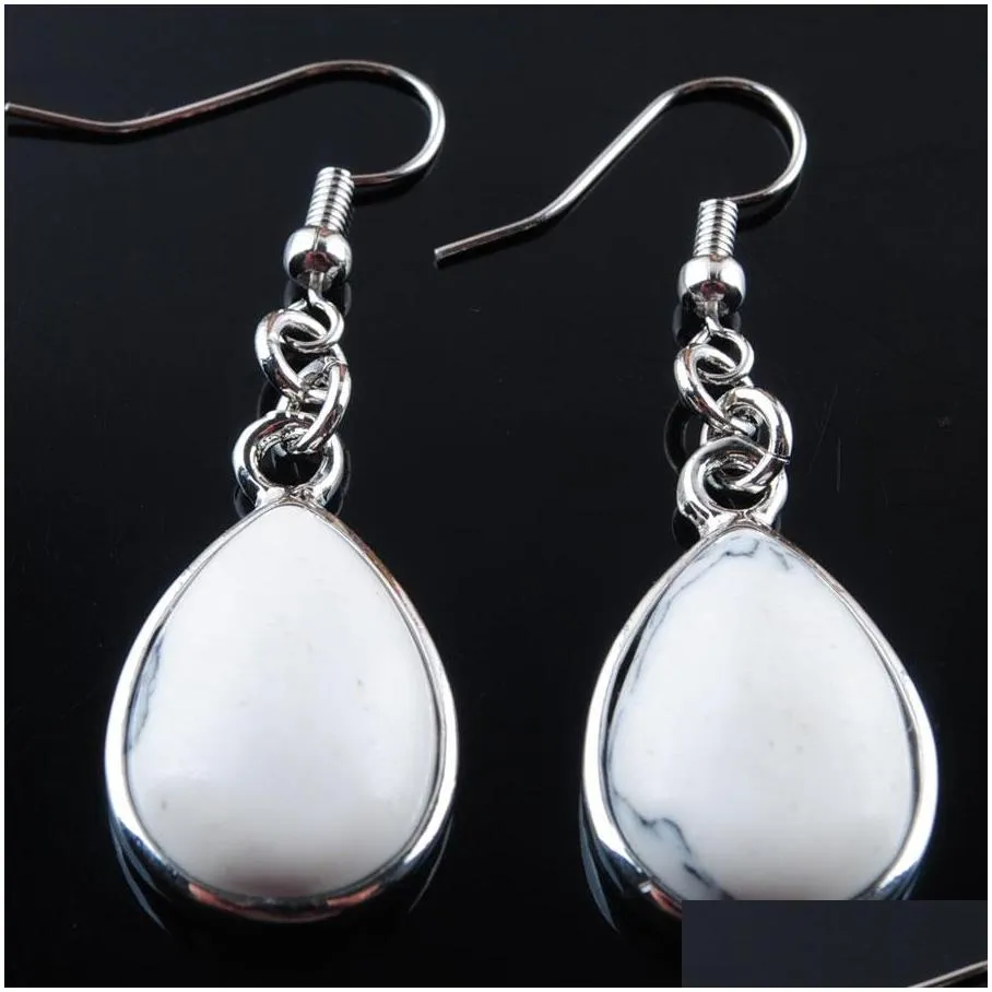  fashion natural white turquoise stone hook dangle water drop earrings solid jewelry for women r3181