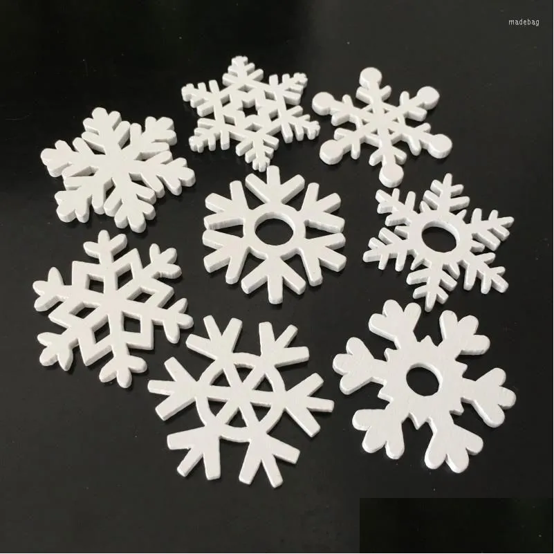 christmas decorations 50pcs 35mm white snowflake wood slices decoration diy crafts for scrapbooking home wooden ornaments m2160