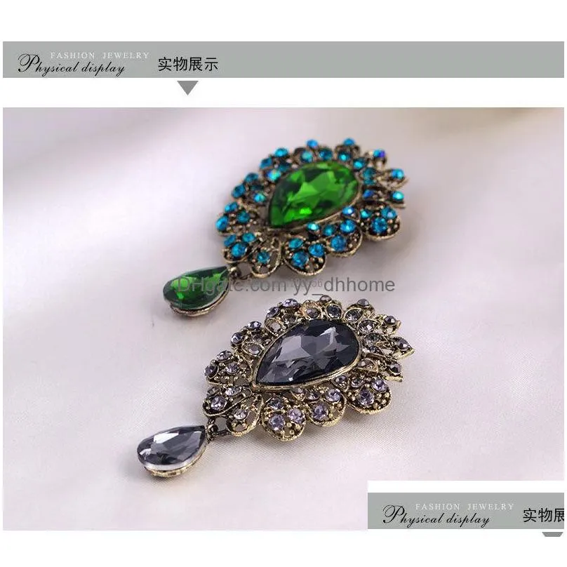 red blue crystal brooch water drop dress suit brooches corsage women fashion jewelry gift
