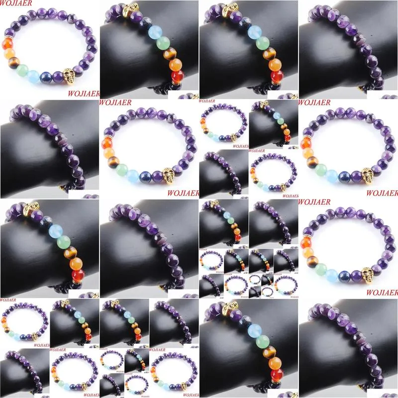  8mm amethyst stone round beads ghost head strands bracelets 7 chakra healing mala meditation prayer yoga women jewelry k3232