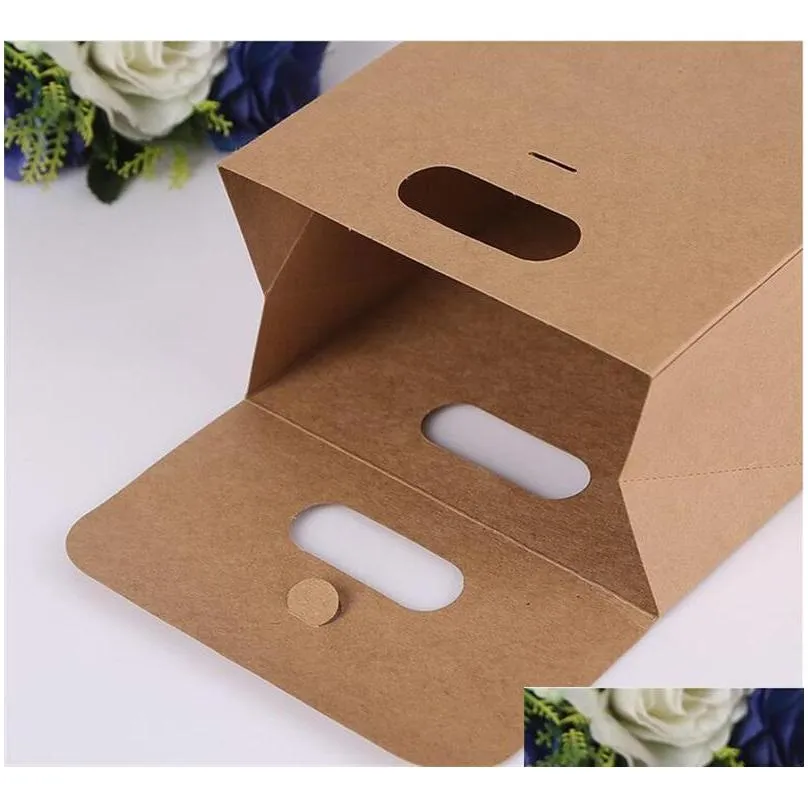 brown kraft paper bag foldable tea food packing bags candy gift wrap box handbag for wedding party favor supplies 1 2hq yy