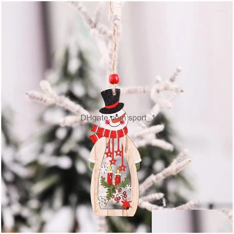 christmas decorations happy year pendant wooden snowflake candle hollow santa wine bottle shape tree decoration