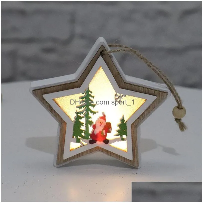 christmas decorations wooden light up pendants luminous xmas tree drop ornament holiday home lighting for party decorationchristmas