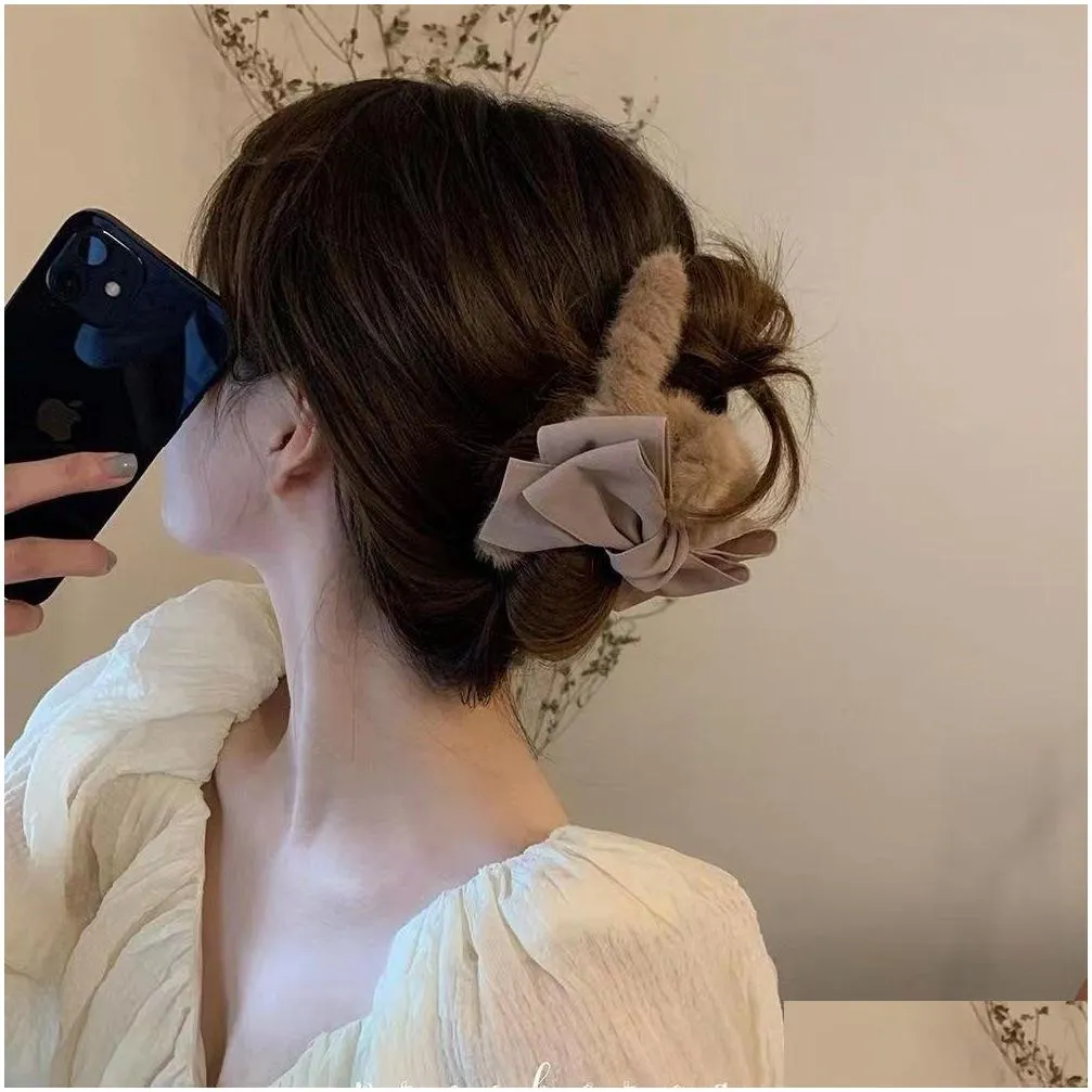 large bow back head plush dish hair clips female autumn winter headdress clip shark