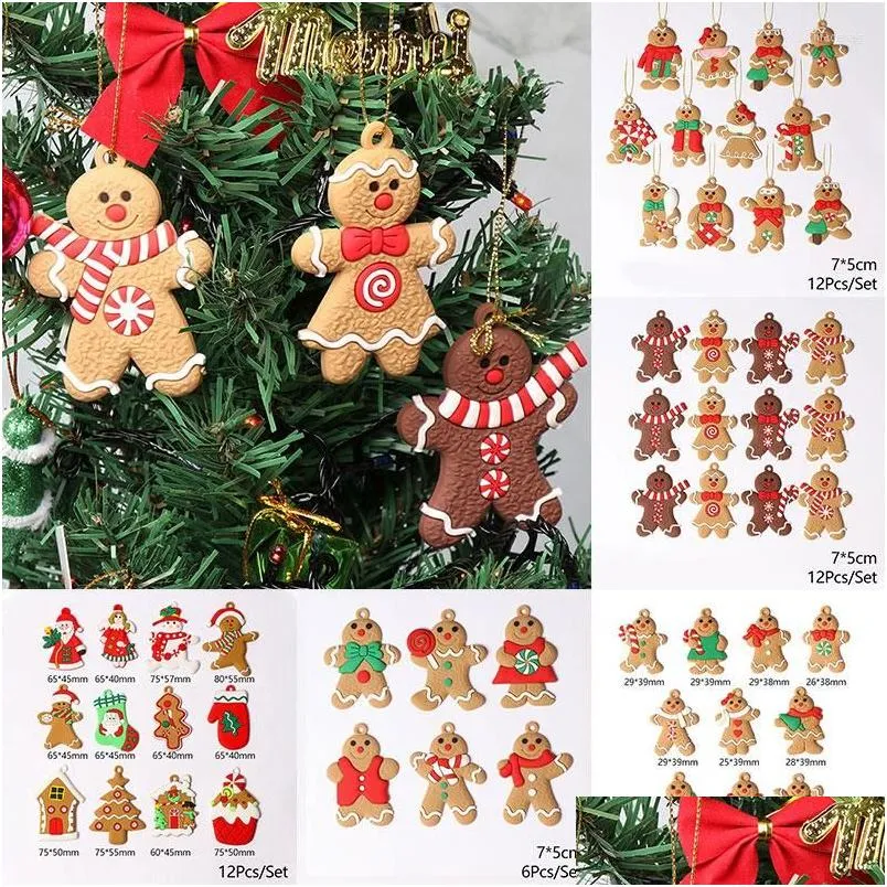 christmas decorations 6/12pcs gingerbread man tree pendant decoration home penda