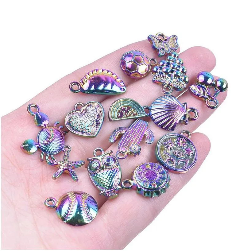 100pcs mixed one bag seven color alloy small pendant ornaments accessories metal necklace handmade diy