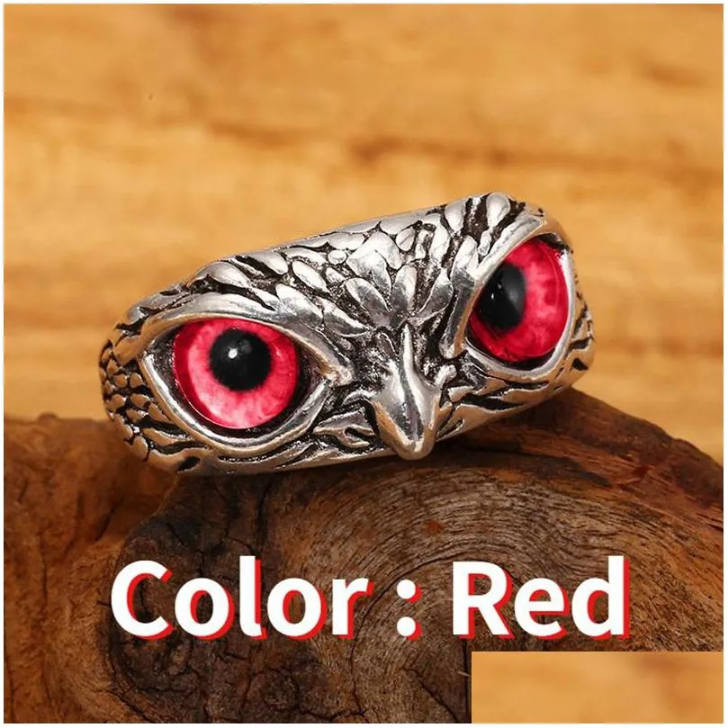 2021 vintage alloy blue eyes owl ring adjustable accessory