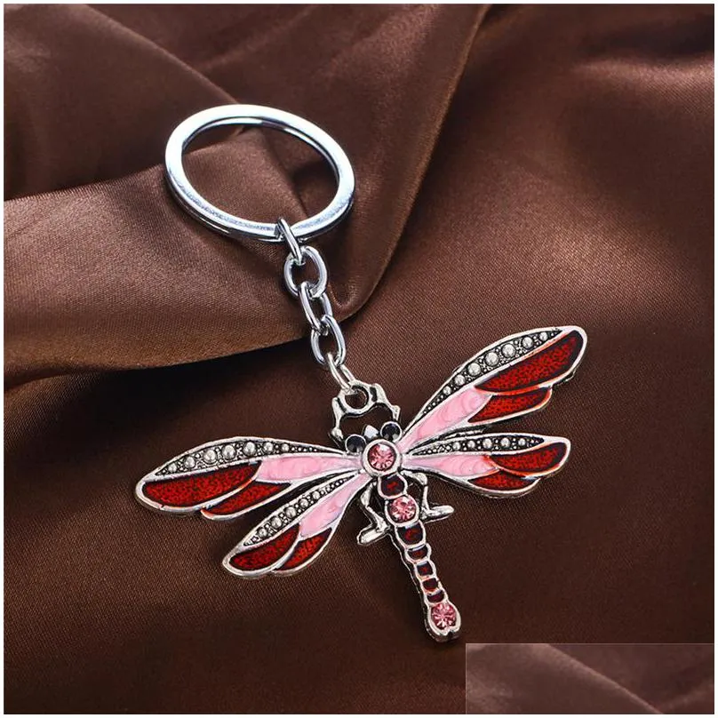 crystal keychains animal dragonfly antique silver rhinestone key chain rings holder car jewelry fashion pendant keyrings for men women