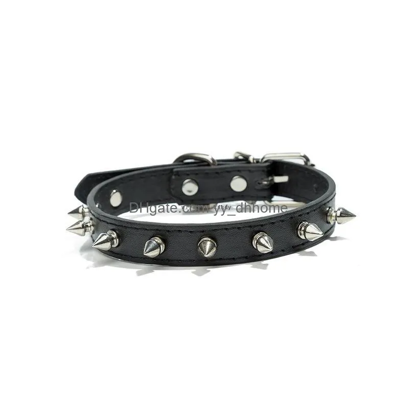 fashion punk metal rivet dog collar candy colors pu leather leash collars pet puppy supplies red blue black blue