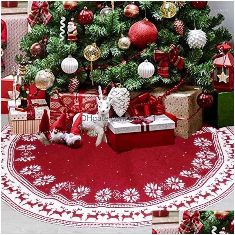 christmas decorations 1pc tree skirt round snowman santa snowflake deer carpet knitted apron year home decoration