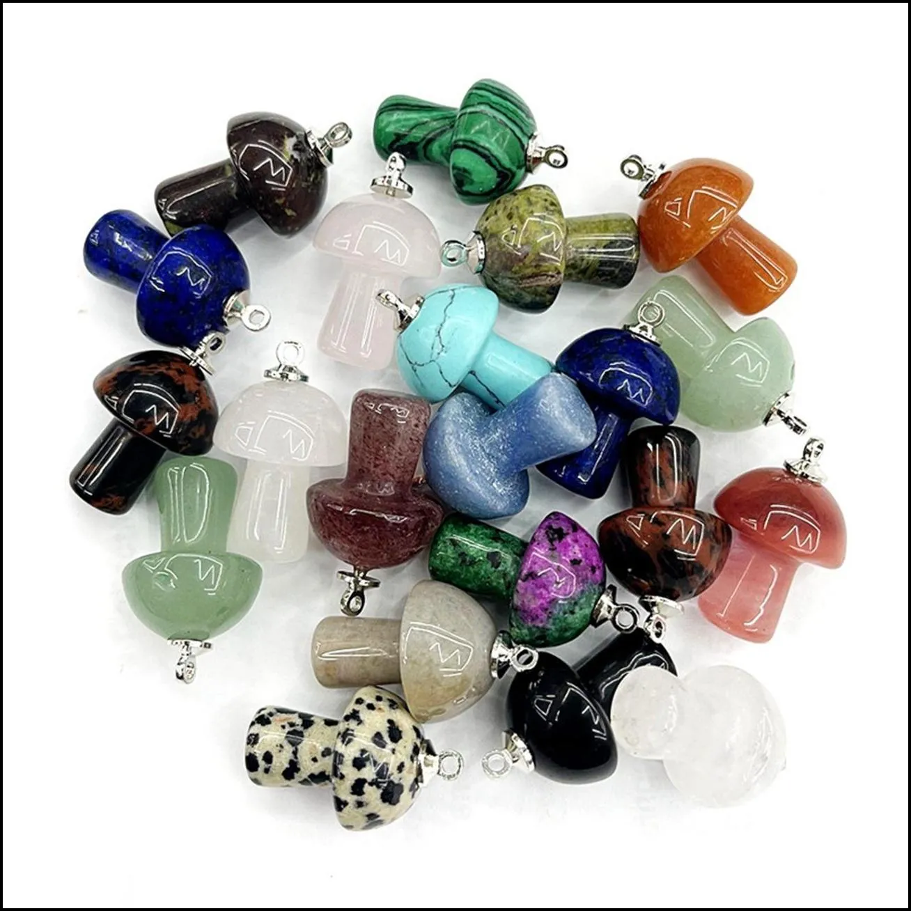 10pcs healing chakra crystal mushroom pendant for making jewelry necklace earrings bracelets natural gemstone rock charm choker