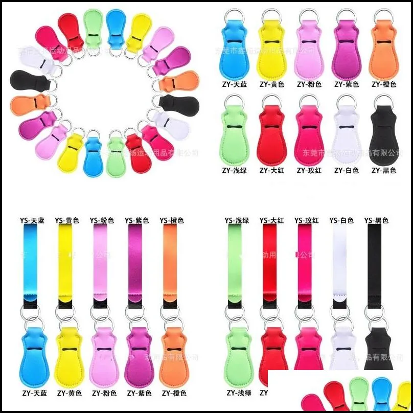 solid color neoprene chapstick holder set party supplies keychain lipstick holders sleeve cover pouch wristlet keychains with tassel