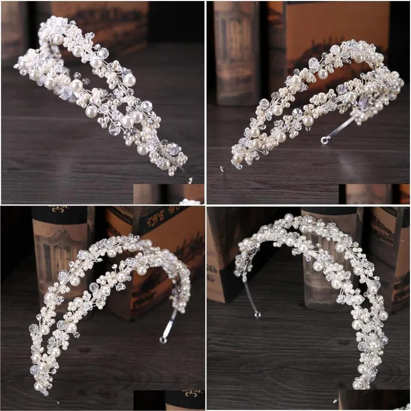 2021 gold princess headwear chic bridal tiaras accessories stunning crystals pearls wedding tiaras and crowns 12156