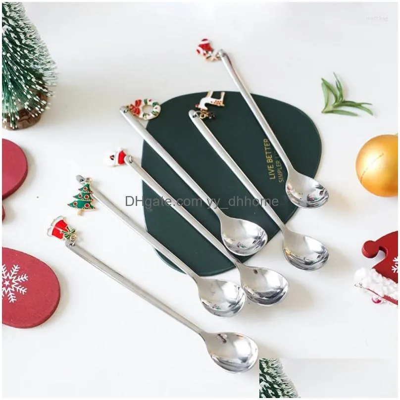 christmas decorations spoon with pendant coffee mixing scoops stirring stainless steel box set ornaments