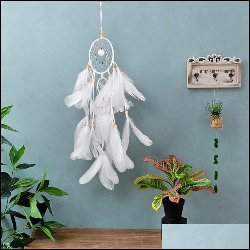 new dream catcher feather girl style hand made dreamcatcher with string light home bedside wall hanging decoration 14lz