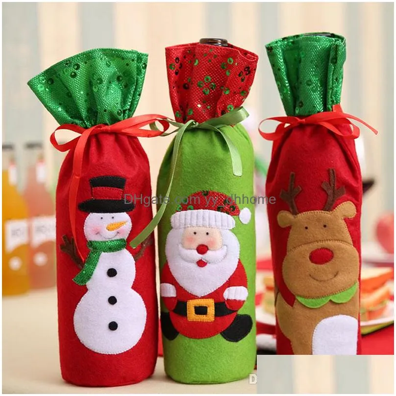  est christmas decoration santa claus elk red wine bottle cover gift reindeer snowflake elf bottle hold bag case snowman xmas