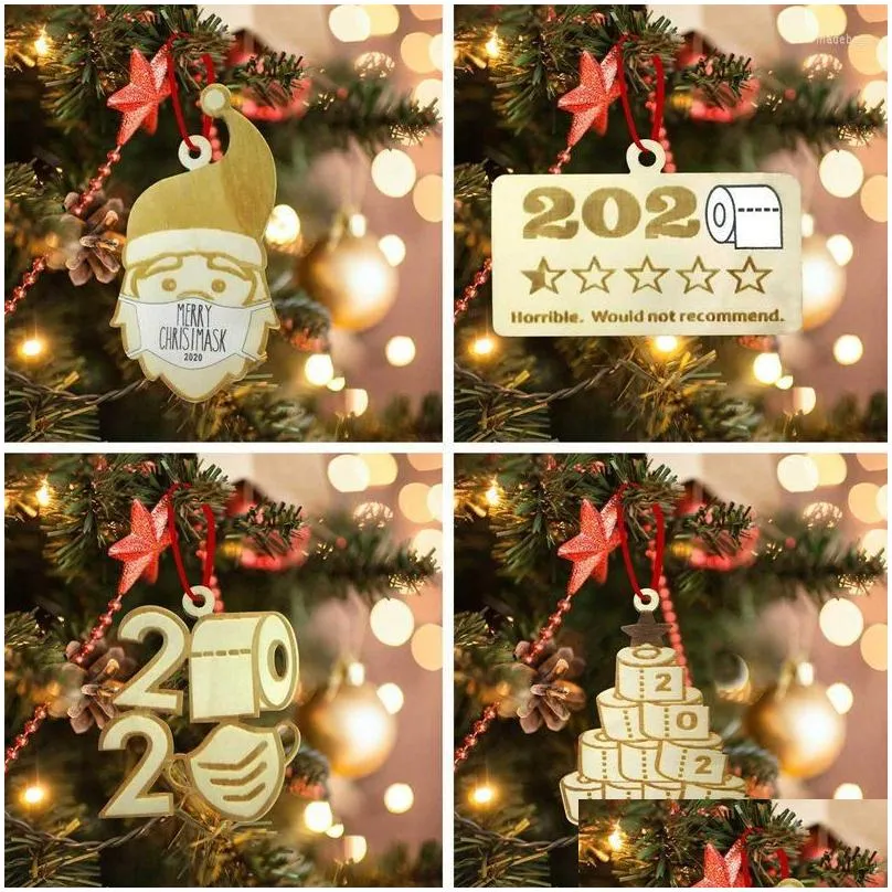 christmas decorations 4pcs/set 2022 tree wooden ornament hanging santa claus paper towel modeling for festival home decor