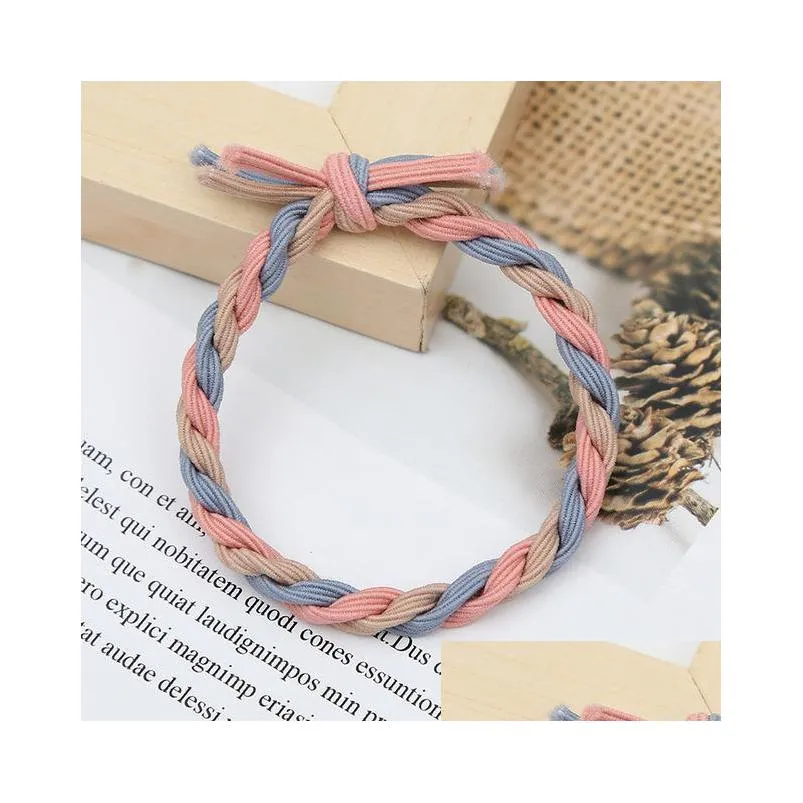 manufacturers direct selling hair rope korean version color matching braid high elastic thick head hand woven knotted headdress