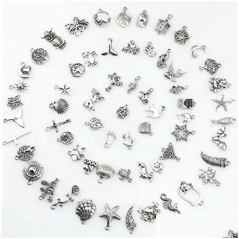 mix charms 120pcs vintage antique silver mini life alloy pendant diy jewelry making