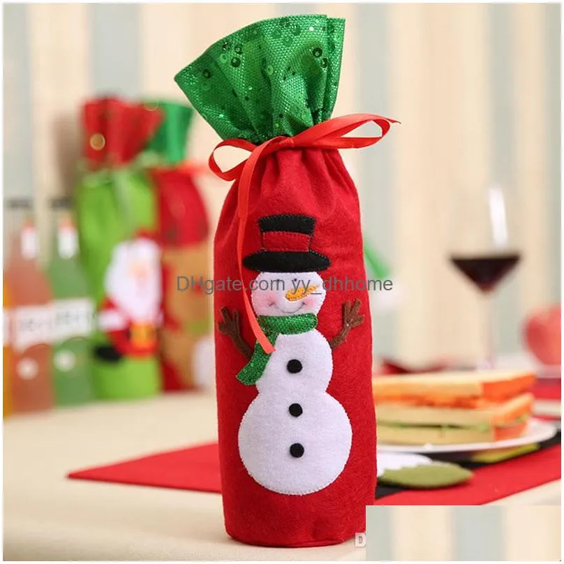  est christmas decoration santa claus elk red wine bottle cover gift reindeer snowflake elf bottle hold bag case snowman xmas