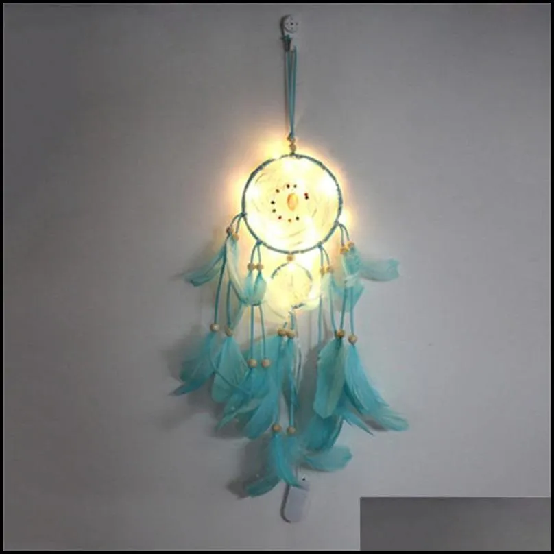 new dream catcher feather girl style hand made dreamcatcher with string light home bedside wall hanging decoration 14lz