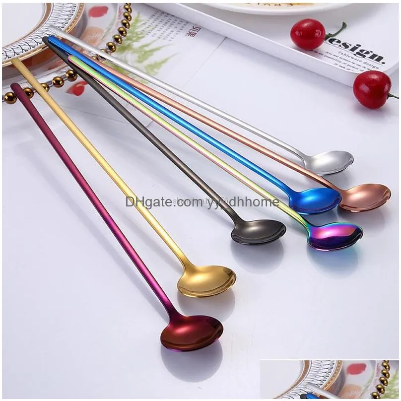 home long handle stirring scoops stainless steel coffee scoops ice scoop mug cup spoon home kitchen coffeeware 