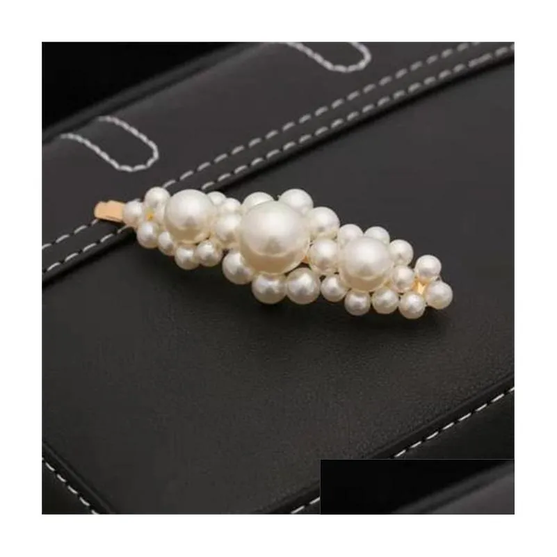 korean style pearl barrettes handmade fishing line with beads water drops bangs and flower hair accessories