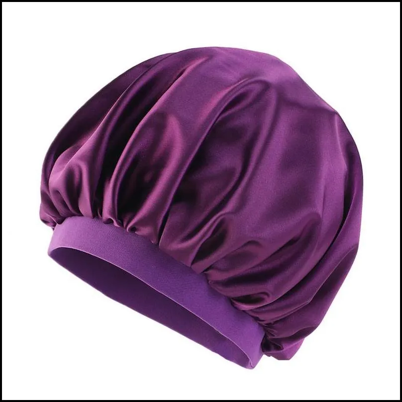 lady satin silk fitted sleep hats shower caps head wrap hair care bonnets elasticity bath hat circular bedroom products