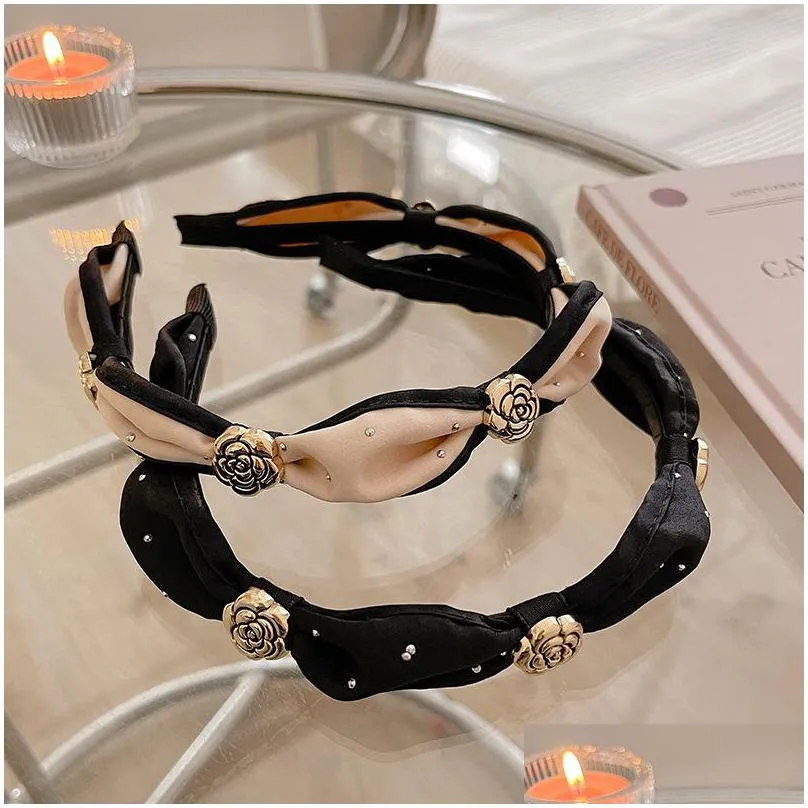 headband high end temperament camellia hair hoop female autumn and winter new skull top face washing hairpin high sense hairs binding