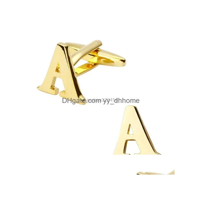 az english letter cufflinks french mens shirt sleeve button metal brass gold silver initial alphabet cuff links for men fashion jewelry