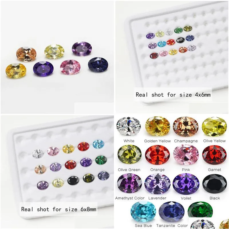 1pcs per colors total 15pcs size 4x6mm 10x12mm oval shape loose cubic zirconia stone