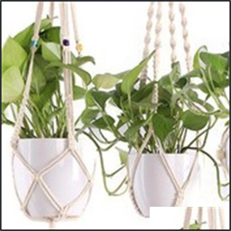 hanging basket net bag hand woven plant hangers flowerpot rope pots holder succulent plants baskets lifting horticultural greening 6 2yl