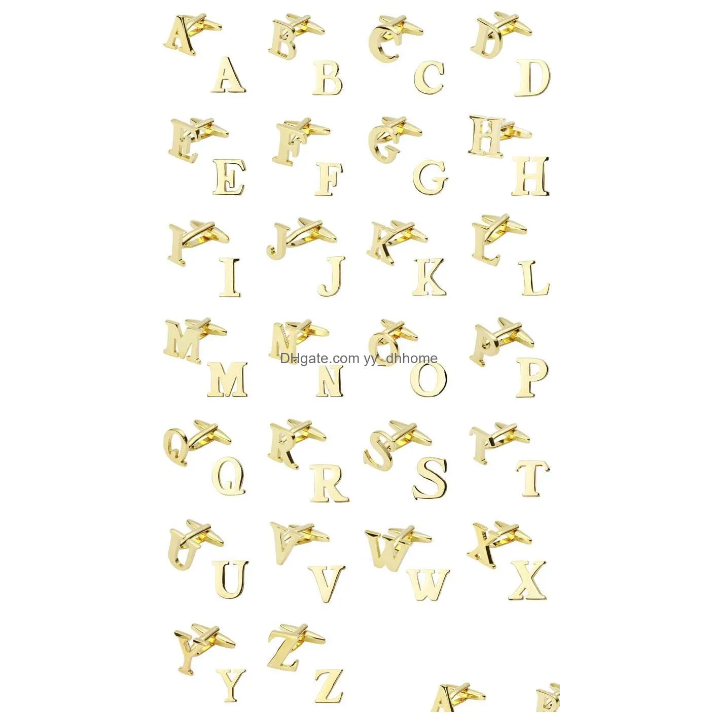 az english letter cufflinks french mens shirt sleeve button metal brass gold silver initial alphabet cuff links for men fashion jewelry