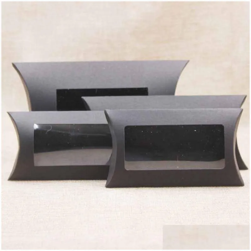 kraft pillow box with clear pvc window black brown white pillow shape handmade candy soap packaging box 255 n2