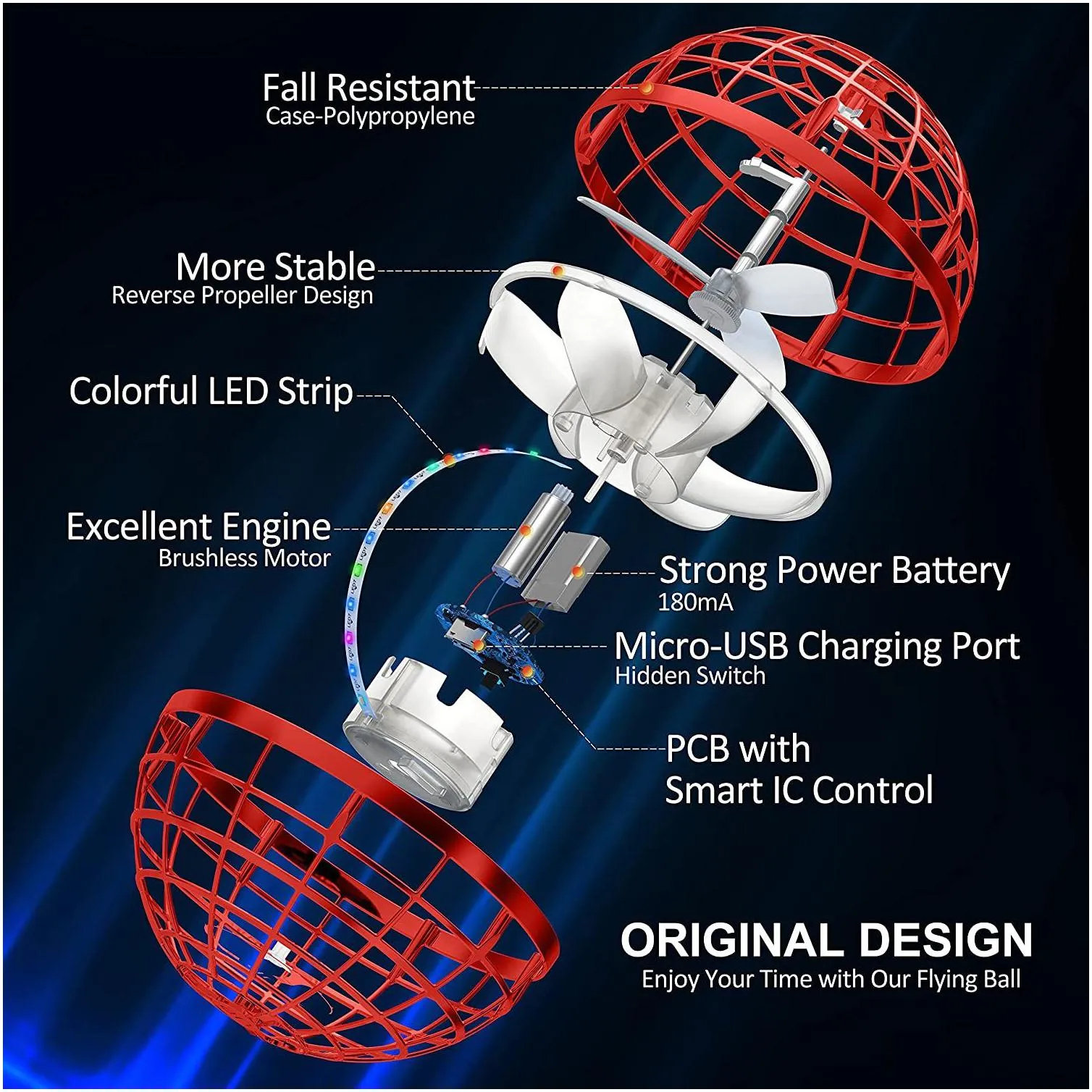 magic flying ball toys hover orb controller mini drone boomerang spinner 360 rotating spinning ufo safe for kids adults