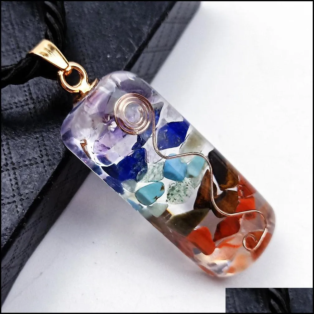 7 chakra energy pendant orgonite necklace rainbow crystal pendants yoga meditation necklaces resin jewelry for women men