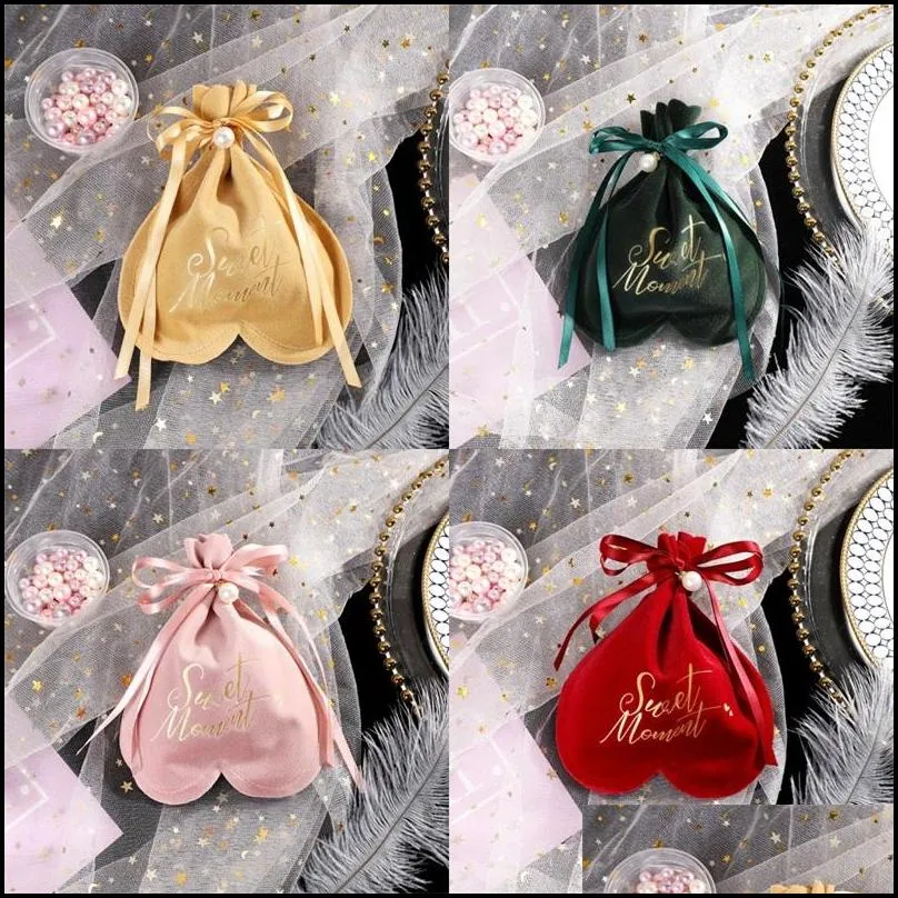 palm velvet bag creative heart shape bags bundle pocket wedding supplies candy trinket package party favors gift 1 99mc b2