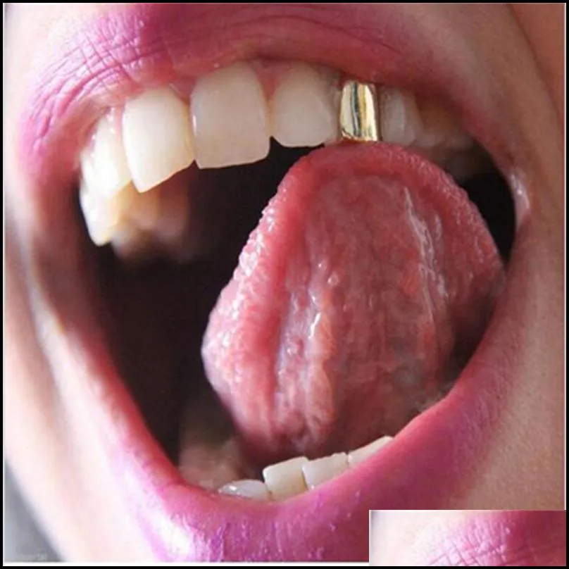 party supplies single gold teeth grillz artificial electroplate golden tooth sleeve hip hop accessories adult design 2 9jah1