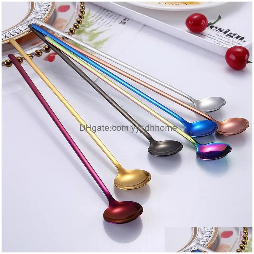 home long handle stirring scoops stainless steel coffee scoops ice scoop mug cup spoon home kitchen coffeeware 