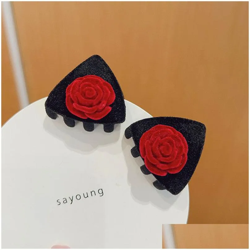 pair of barrettes childrens new flocking cat ears in autumn and winter rose small clip broken bangs hair accessories