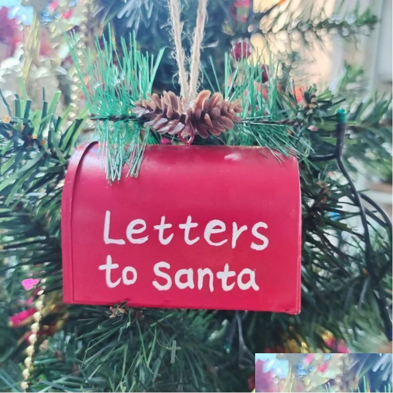 christmas decorations decoration for home metal iron red mailbox hanging ornament tree pendant letters to santa clauschristmas