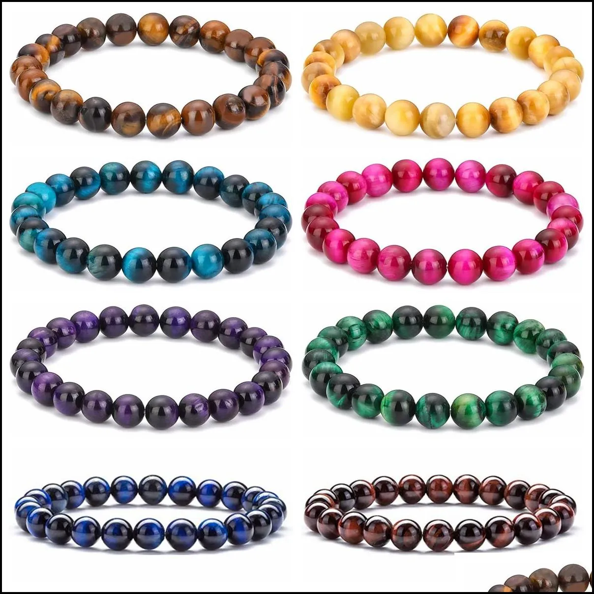 10mm men tiger eye bracelet relax anxiety crystal beaded strand triple protection jewelry healing chakra gemstones bangle for women