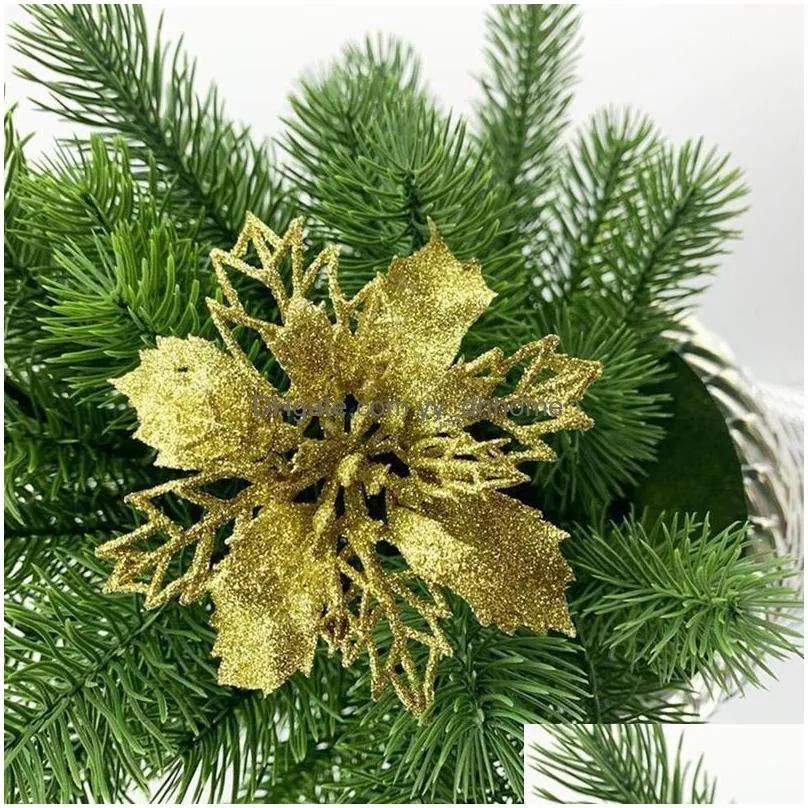 christmas decorations 11cm artifical flowers glitter poinsettia for tree ornaments fake flower decoration years giftschristmas