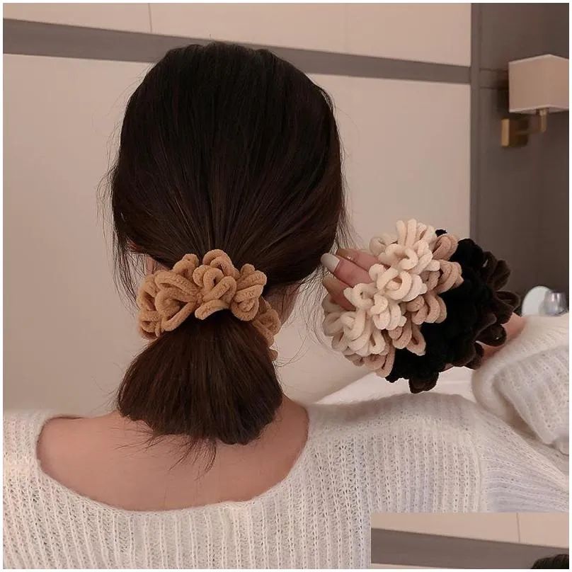 autumn and winter new female plush fold tied hair high elasticity simple versatile towel rubber band not hurt hair headdress