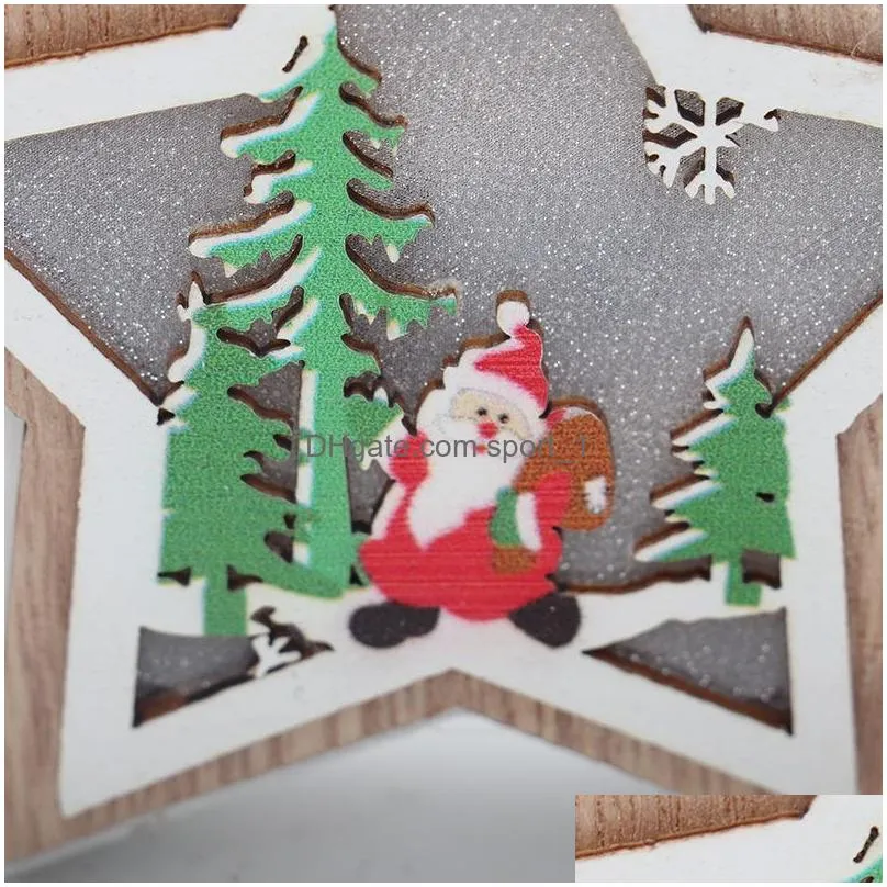 christmas decorations wooden light up pendants luminous xmas tree drop ornament holiday home lighting for party decorationchristmas