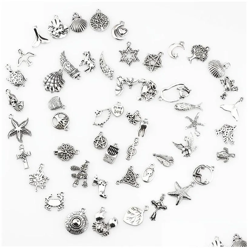 mix charms 120pcs vintage antique silver mini life alloy pendant diy jewelry making