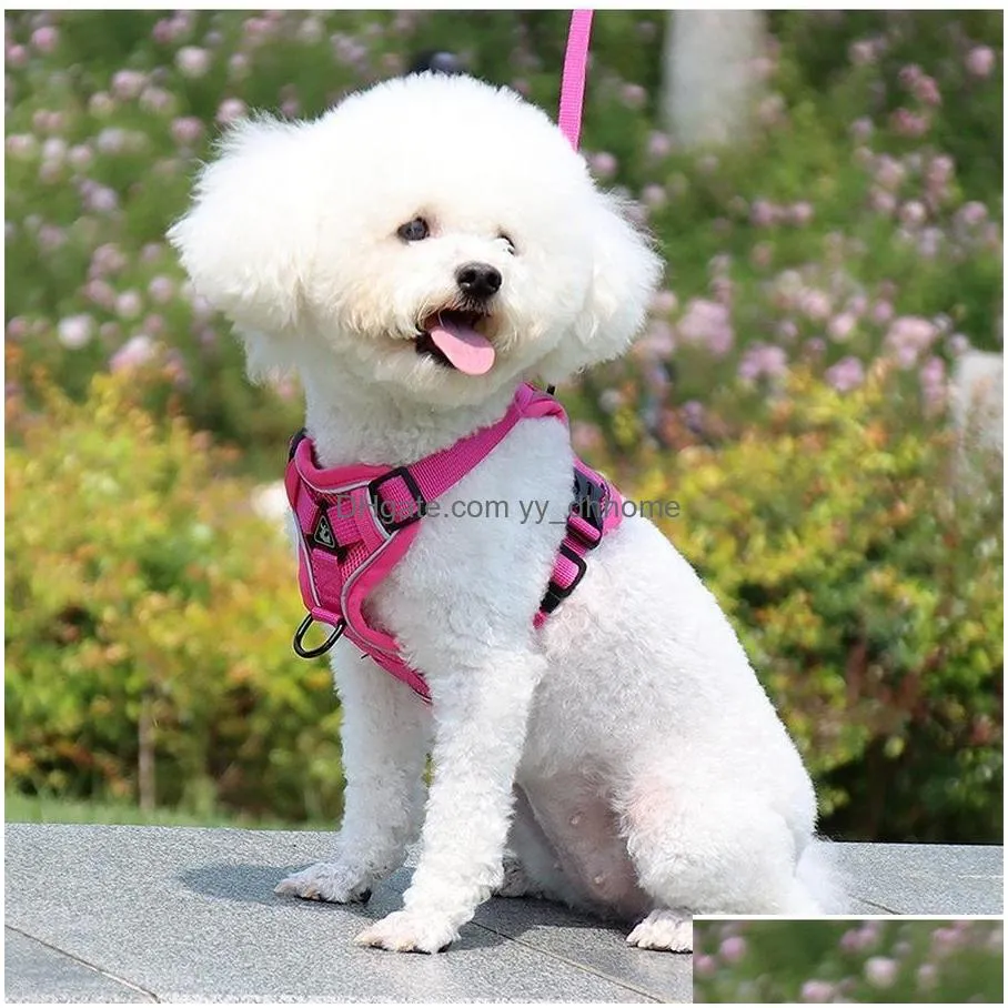 adjustable high reflect light waistcoat mesh breathable harnesses leash set walk dogs leashes pet supplies red blue