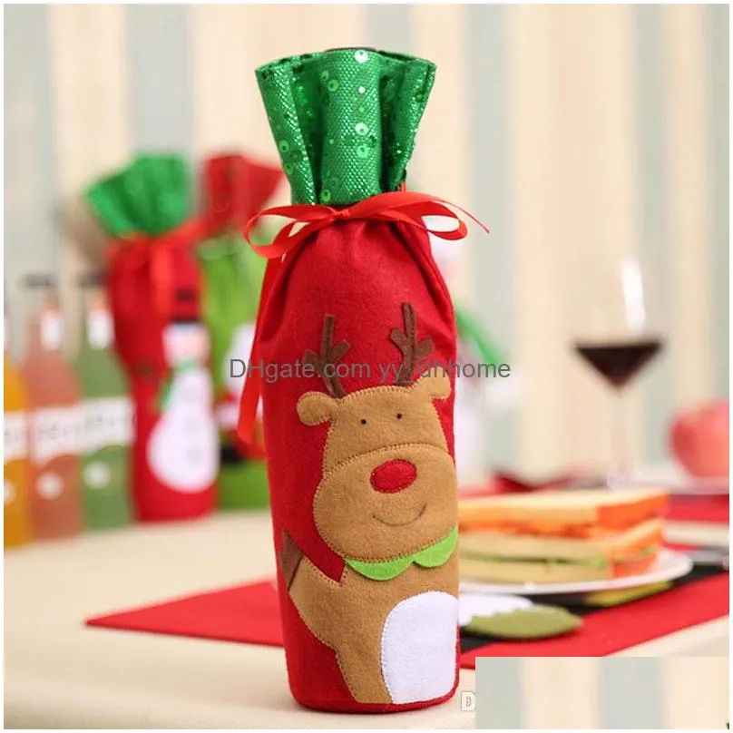  est christmas decoration santa claus elk red wine bottle cover gift reindeer snowflake elf bottle hold bag case snowman xmas