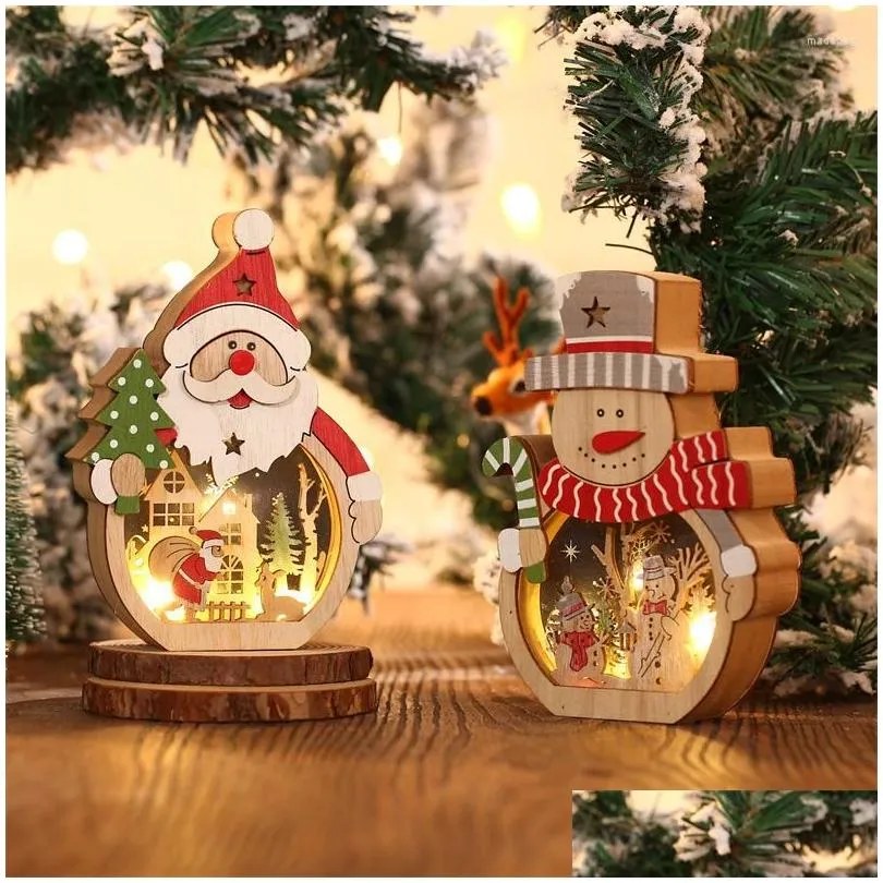 christmas decorations led luminous santa claus shape wooden ornaments navidad gifts happy year decoration