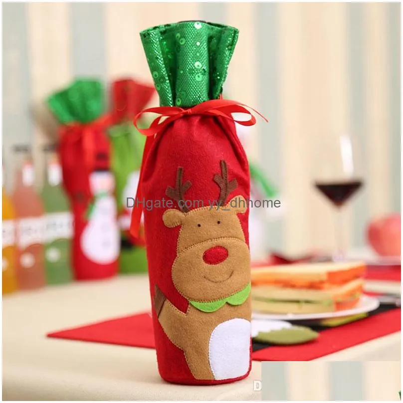  est christmas decoration santa claus elk red wine bottle cover gift reindeer snowflake elf bottle hold bag case snowman xmas